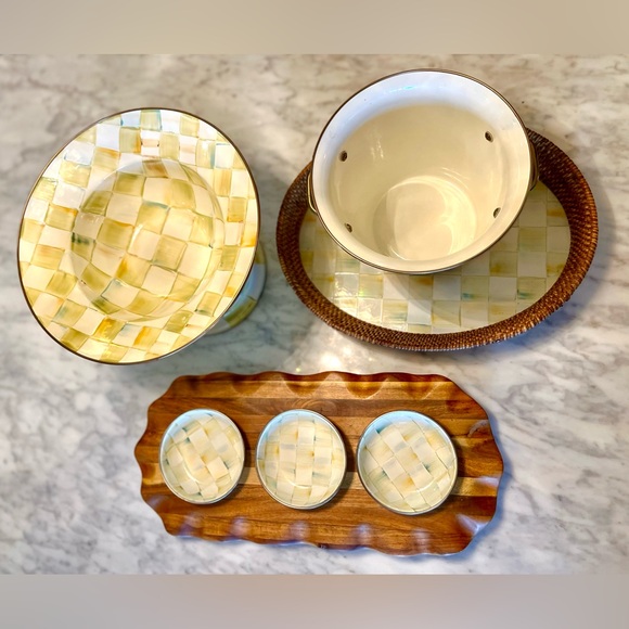 MaKenzie—Childs Checkered 7 Piece Set, Ice bucket, tray, 3/ small & 1 Large dish - Picture 2 of 15